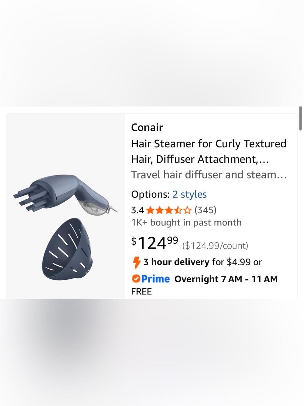 Conair Hair Steamer for Curly Textured Hair Diffuser Attachment Portable NIOB